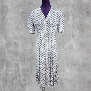Jonathan Martin Vintage Purple Polka Dot Rayon Button Front Midi Dress Size 5/6